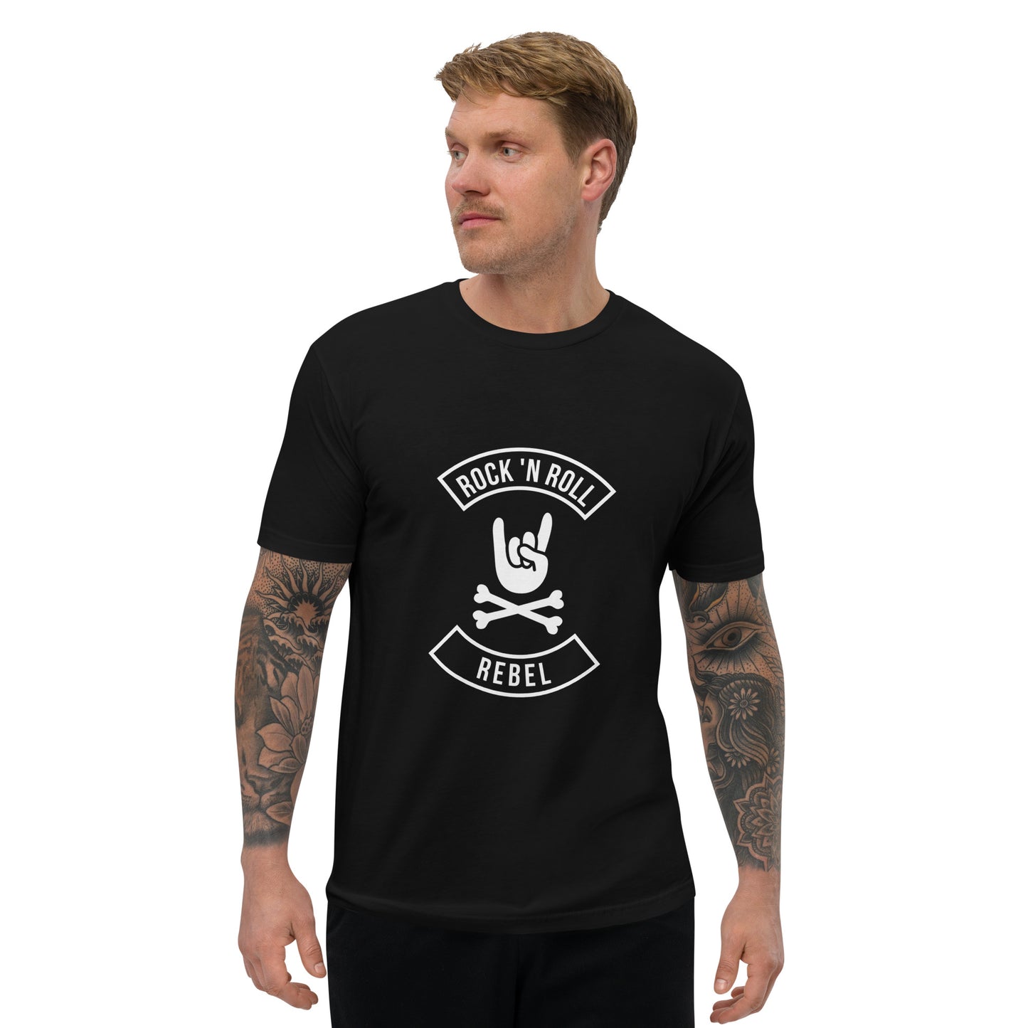 ROCKNROLL REBEL Men Fitted Black T-shirt