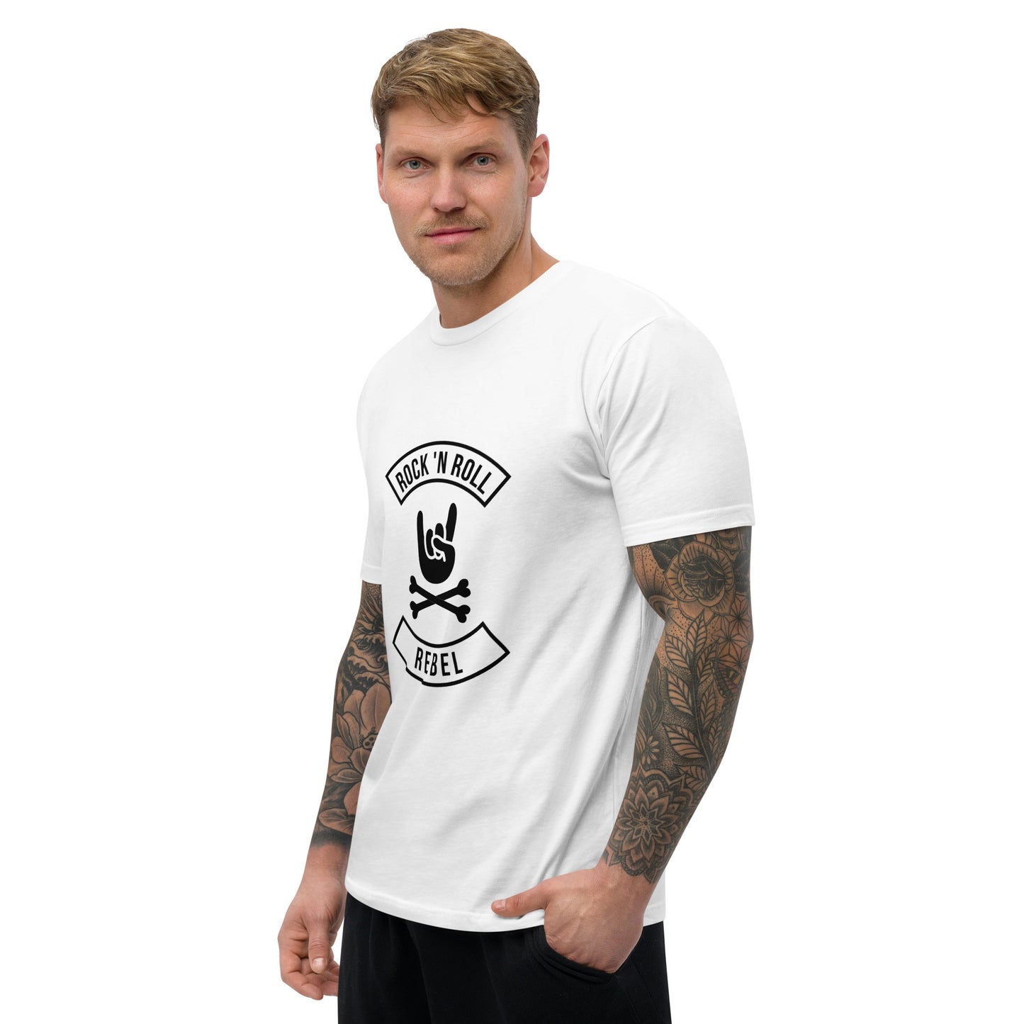 ROCKNROLL REBEL Men Fitted White T-shirt