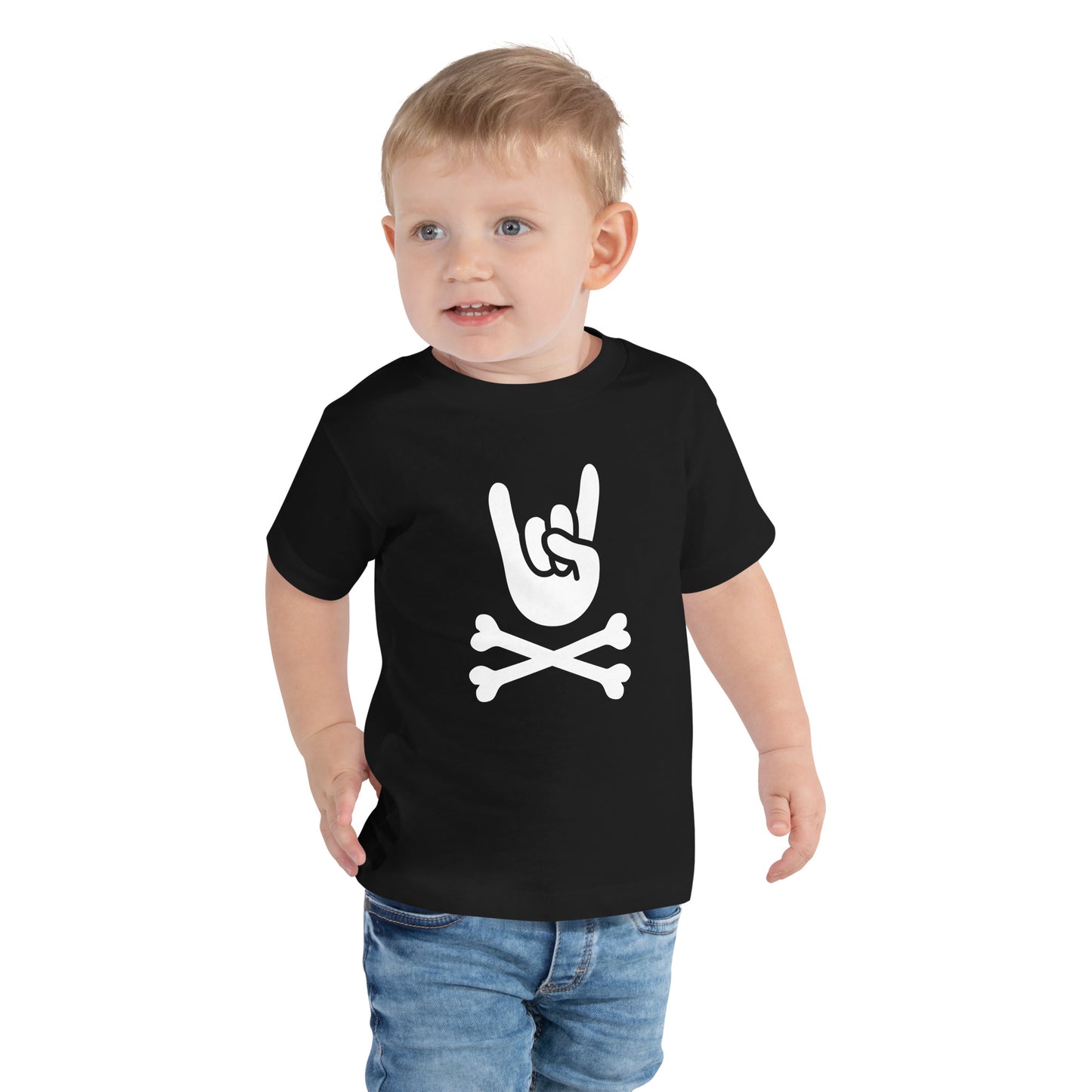 Big hand to ROCKNROLL Toddler Short Sleeve Black T-Shirt