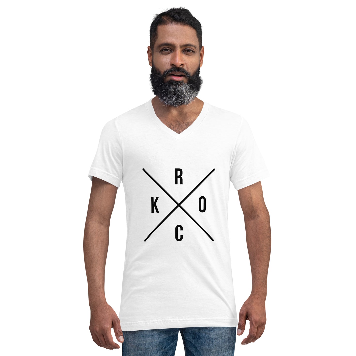 ROCKX men V-Neck White T-Shirt